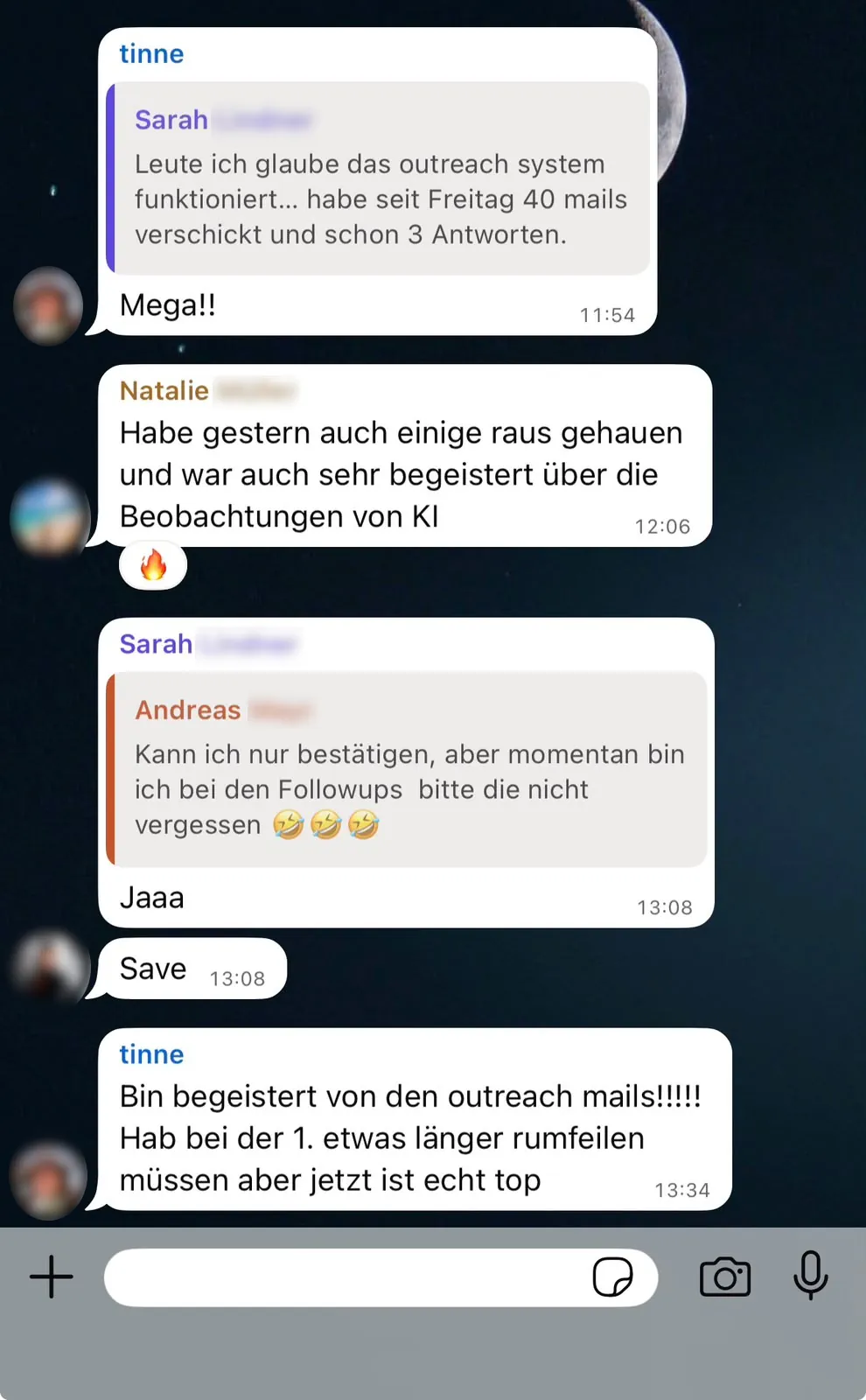 Ausschnitt aus dem Community-Gruppenchat (zensiert)